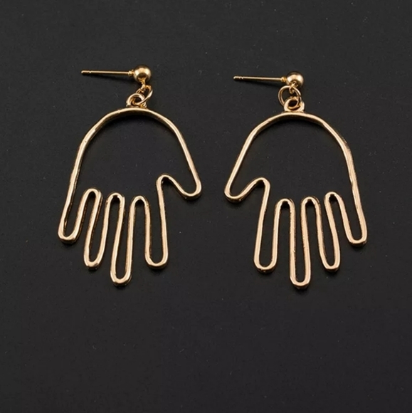 Trendy Abstract Palm Dangle Gold Earrings - Picture 1 of 1